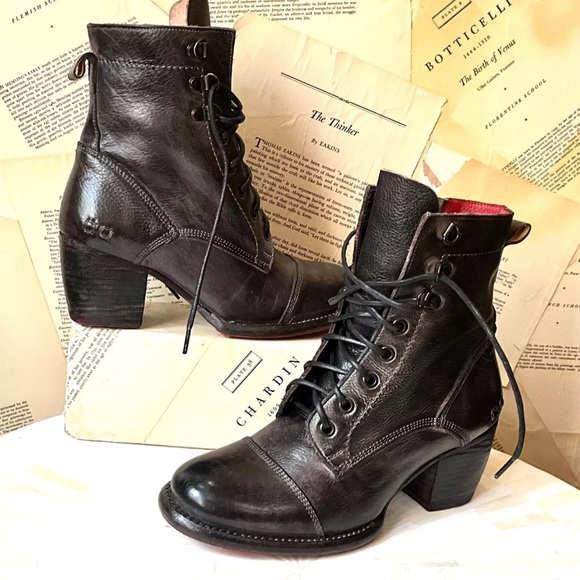 Free People Bed Stu Brooklyn Lace Up Ankle Boot Black Rustic Leather - Picture 7 of 10